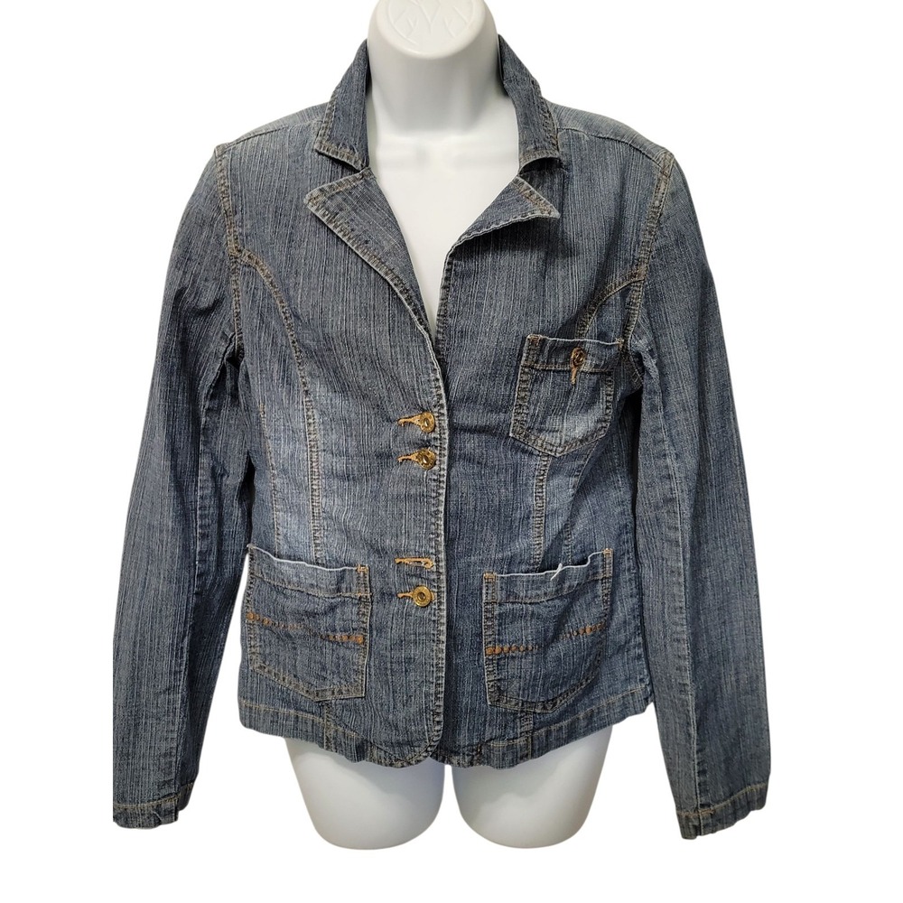 Vintage Y2K Glo Juniors Medium Denim Jean Jacket Fitted Pocket Blazer Classic